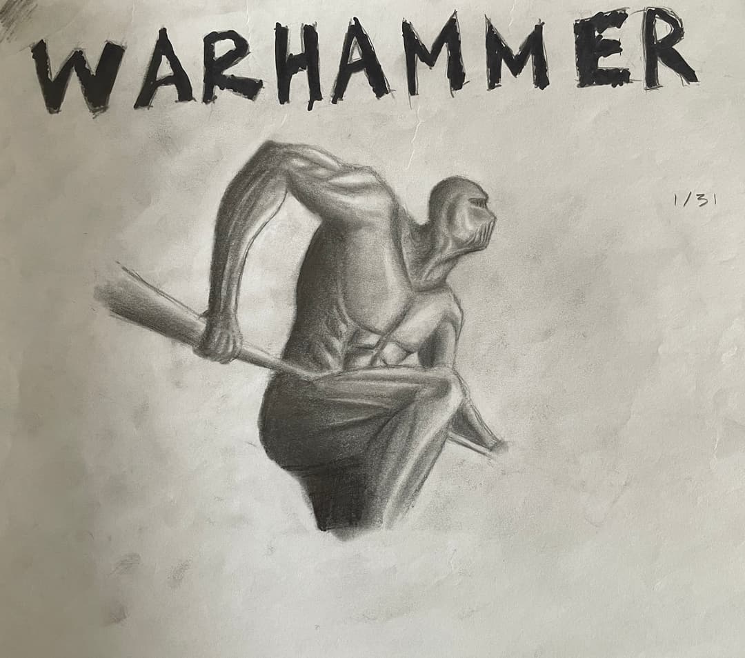 Warhammer-themed pencil drawing